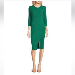 Calvin Klein 3/4 Sleeve Side Slit Scuba Crepe Faux Wrap Dress Green Size 6